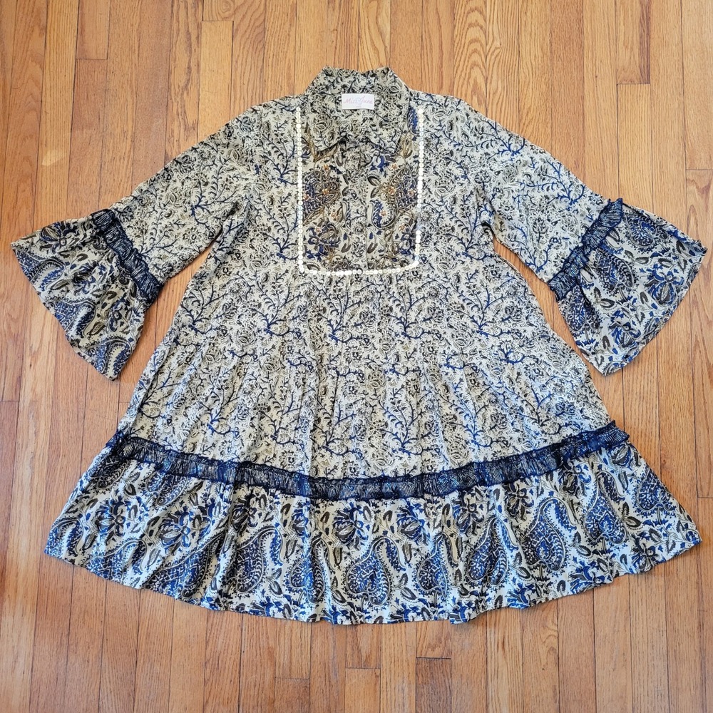 Miss June Paris OS Boho Paisley Bell Sleeve Tiered Dress Sequins PETRA Swing‎
